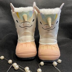 Cat & Jack Unicorn Kids Rain & Snow Boots - Pink and White